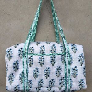 Cotton Quilted Floral Print Duffle Bag Weekender Shoulder Travel Luggage Overni…